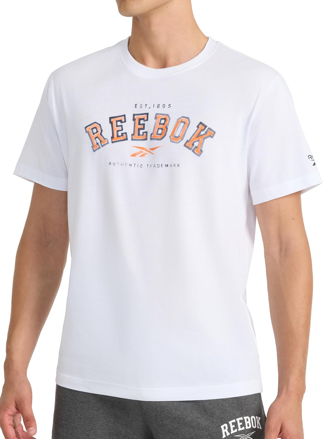 Reebok Men's Short Sleeve Graphic Crewneck T-Shirt, Standard Fit, Lightweight Cotton-Poly Fabric - Stark White - Campus