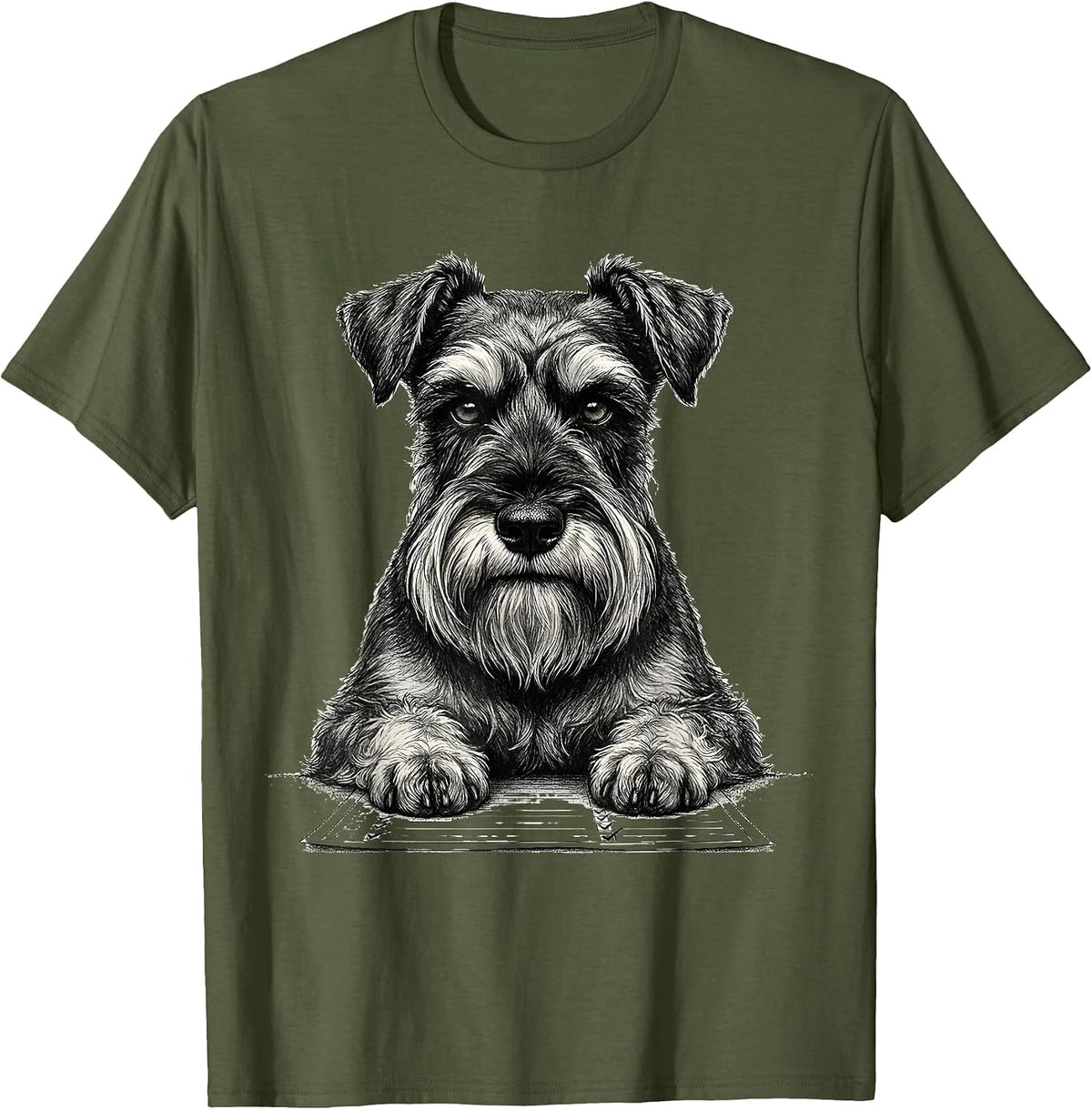 Miniature Schnauzer Obedience Card Dog Humor T-Shirt - Olive Green