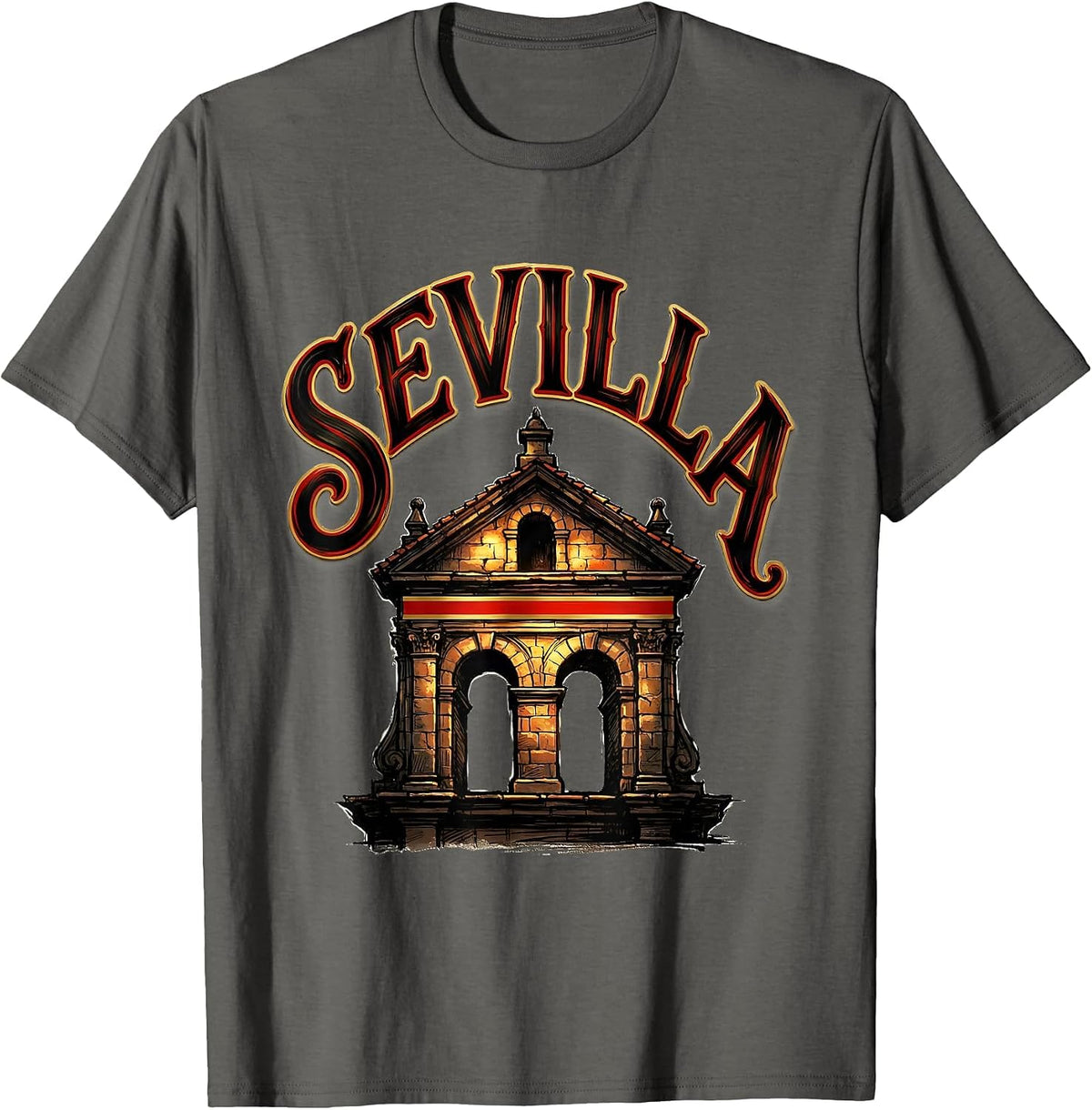 SEVILLA Spain Flag Heritage Pride Spanish Roots Souvenir T-Shirt - Asphalt Grey