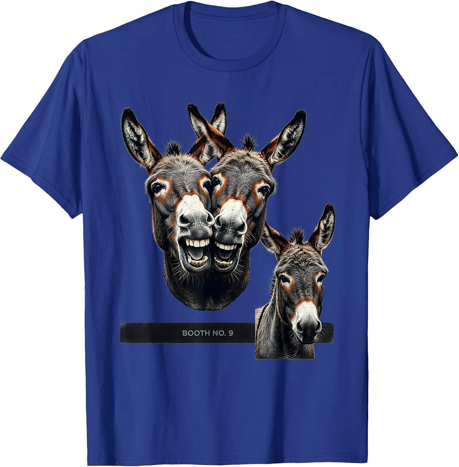 BOOTH NO. 9 Funny Donkey Photobooth Animal Lover Novelty T-Shirt - Royal Blue