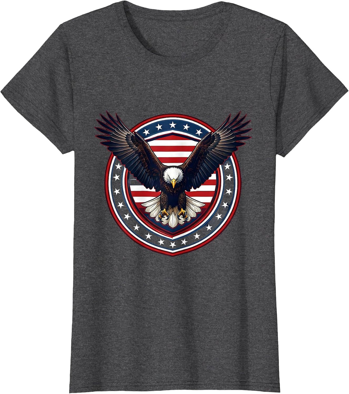 Women's Bald Eagle Landing Wings Spread Freedom Design T-Shirt - Dark Heather Grey