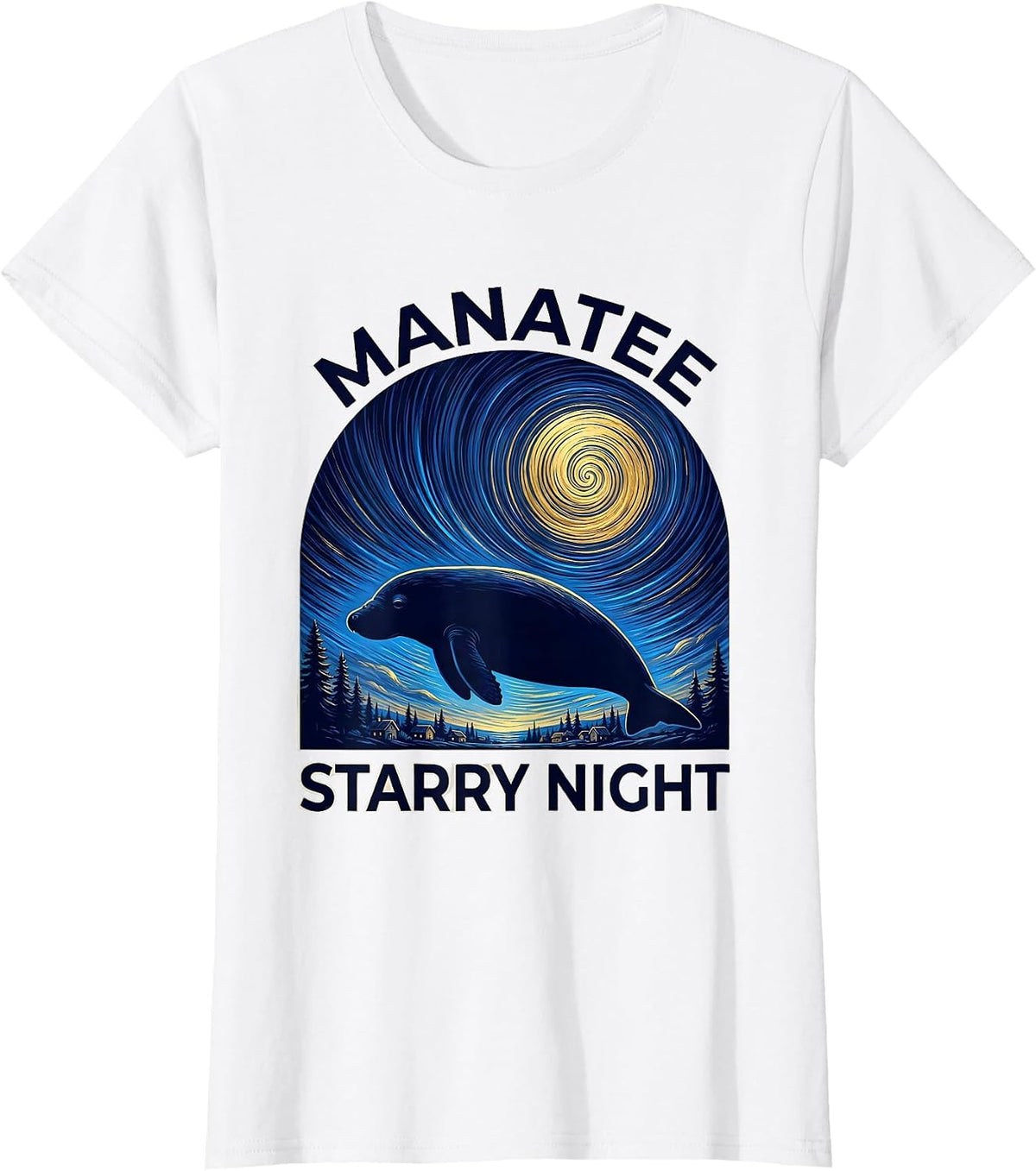 Manatee Starry Night Cosmic Art Animal Lover Gift T-Shirt - White