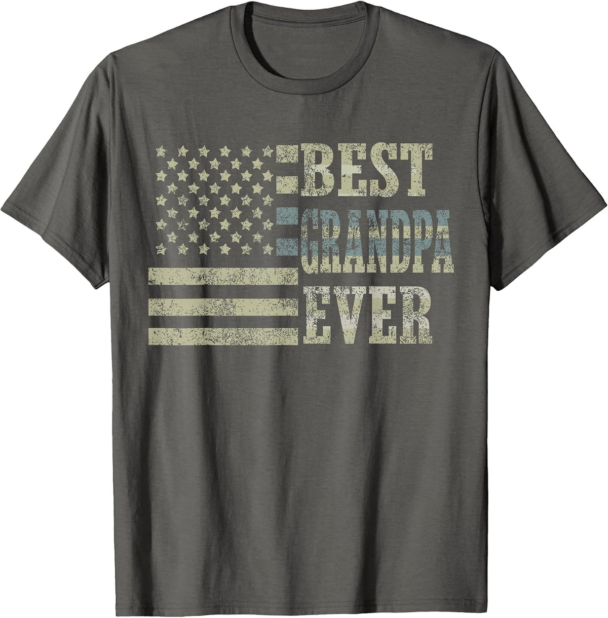 Best Grandpa Ever American Flag USA Flag T-Shirt - Asphalt Grey