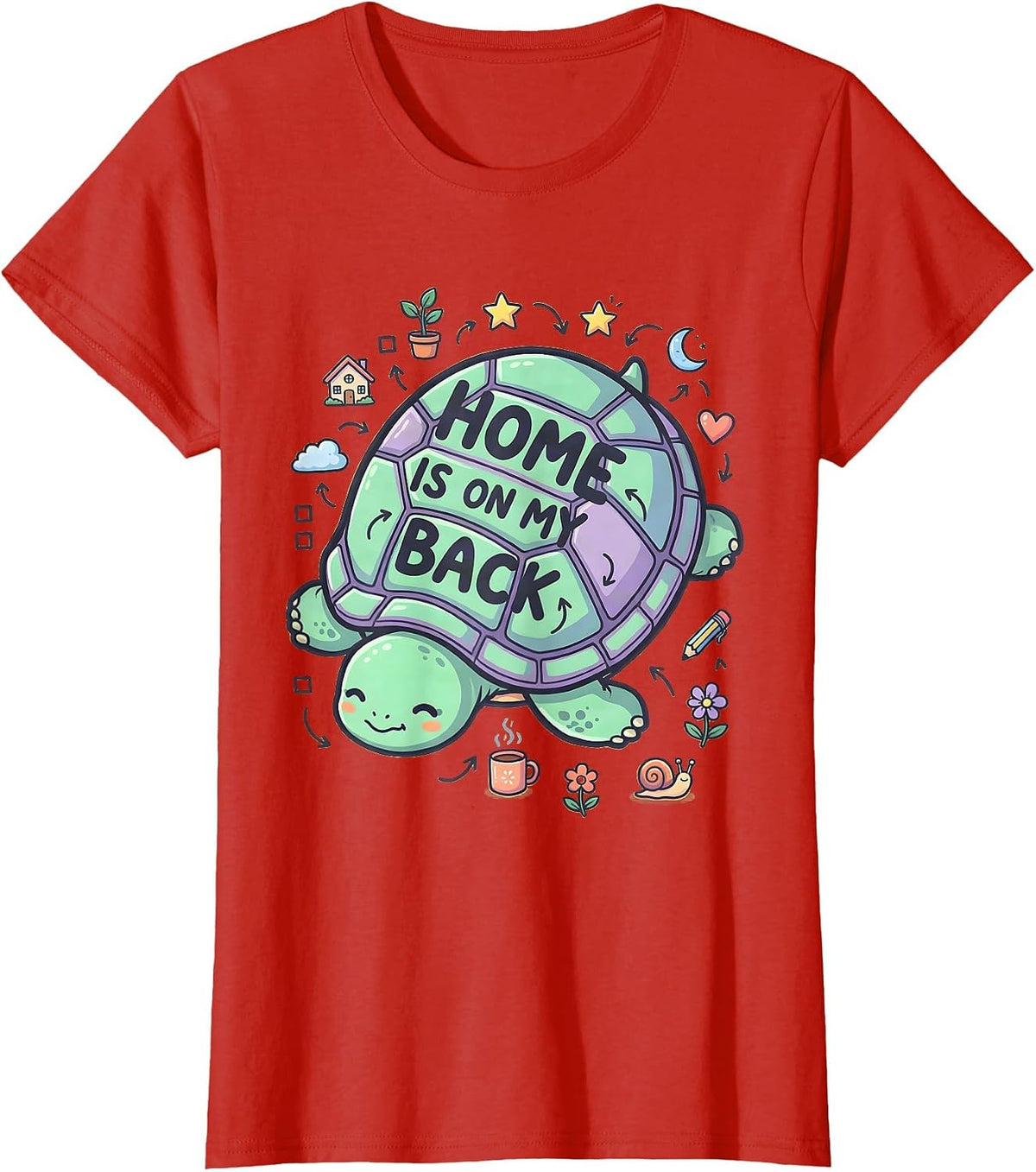 Home Is On My Back Turtle Nature Design T-Shirt - Red