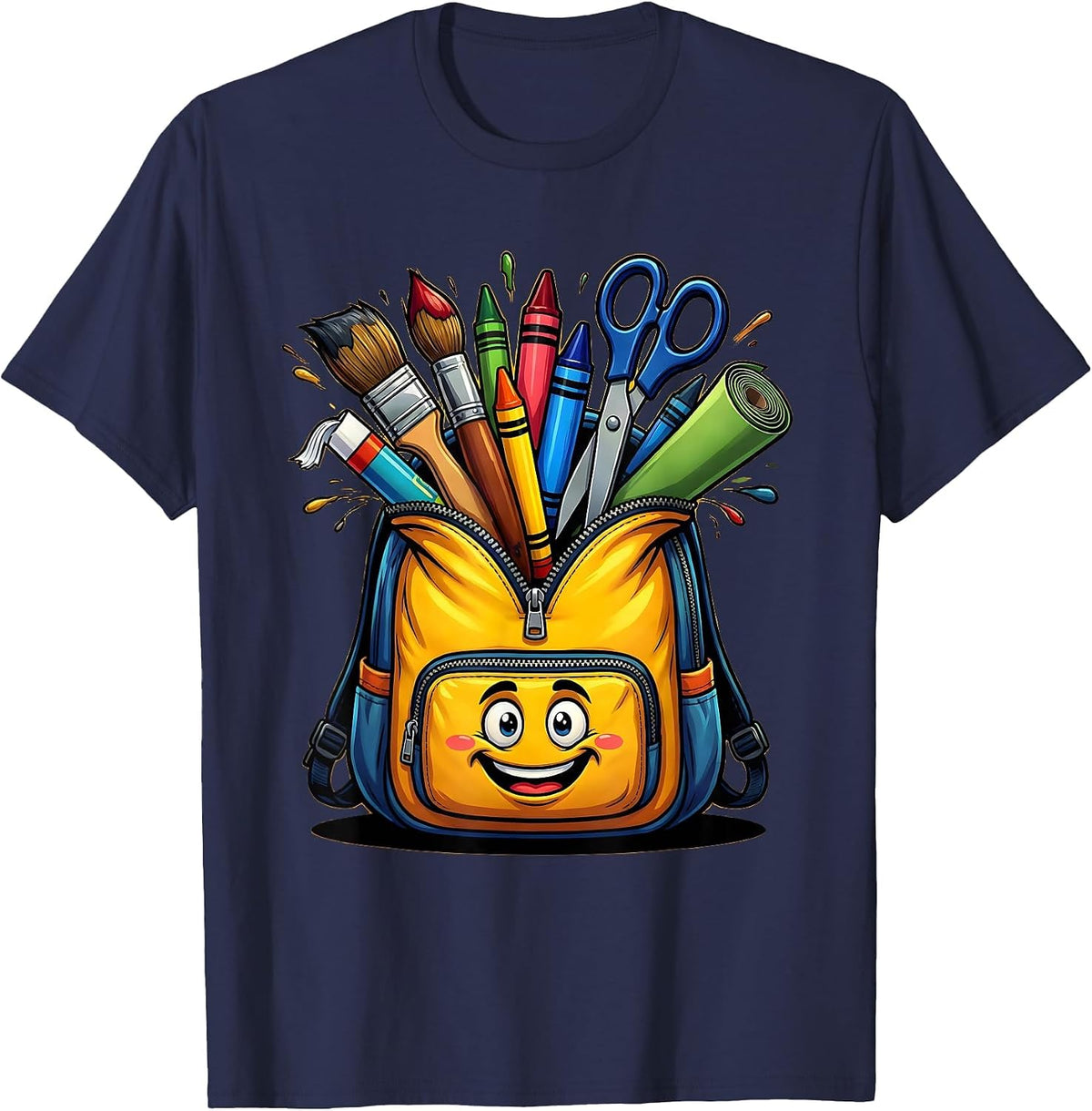 Preschool Teacher Art Supply Backpack Graphic T-Shirt - Navy Blue