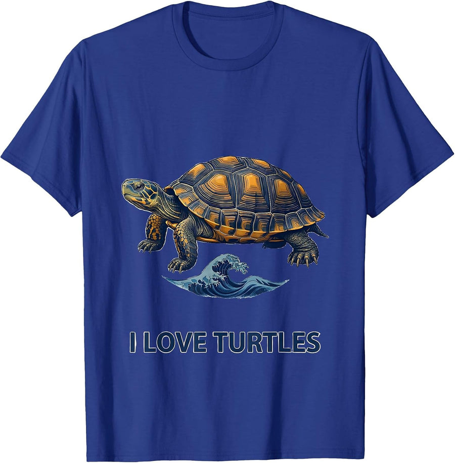 I Love Turtles Ukiyo-e Turtle Lover Reptile Novelty Gift T-Shirt - Royal Blue