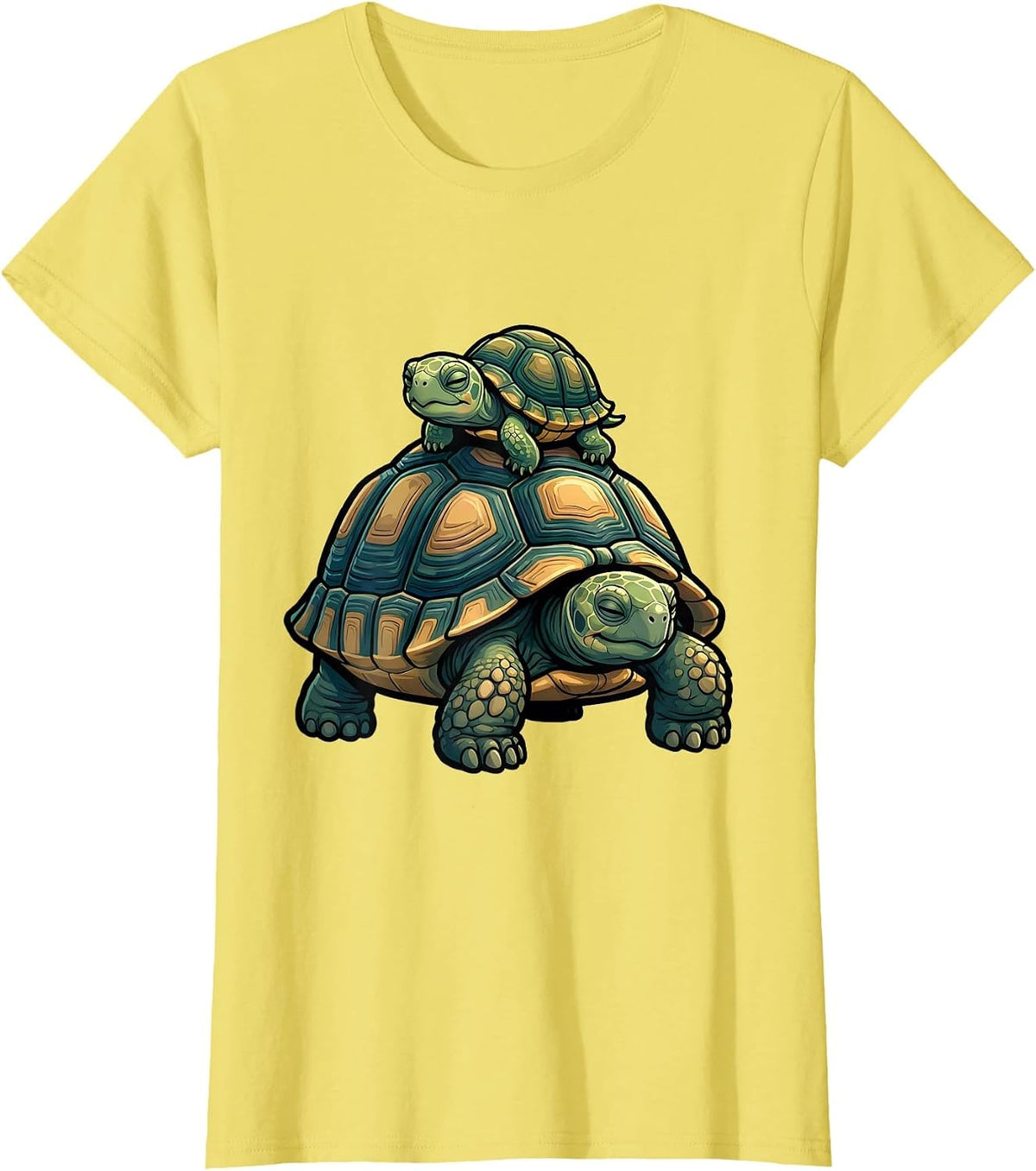 Peaceful Tortoise Family Cartoon Turtle Lover Gift T-Shirt - Lemon Yellow
