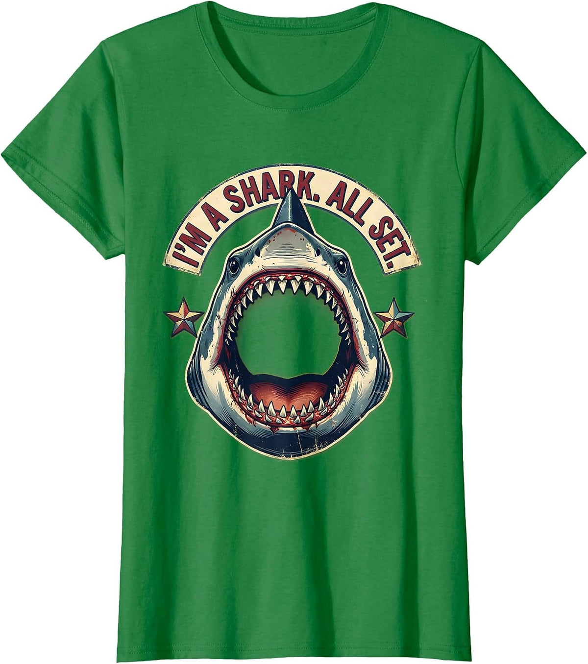 I'm A Shark All Set Vintage Carnival Shark Jaw Halloween T-Shirt - Kelly Green