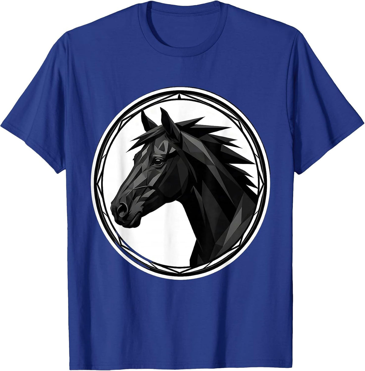 Men's Geometric Low-Poly Horse Portrait Art Design T-Shirt - Royal Blue