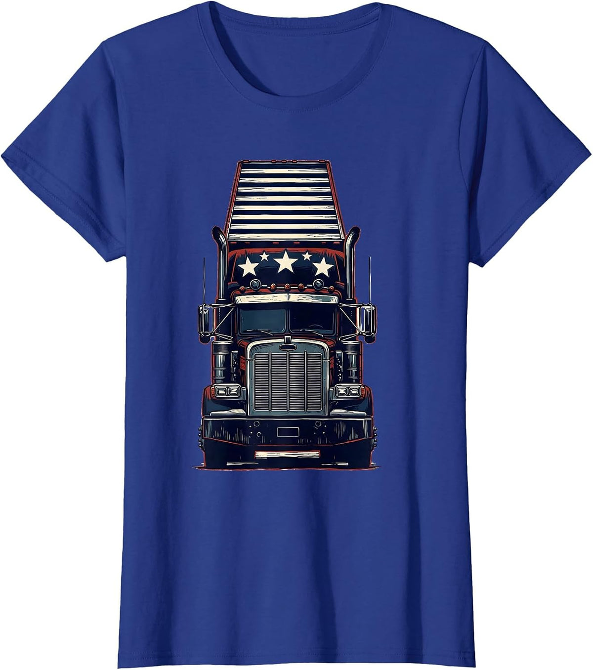 Women's American Flag Semi Truck Driver Patriotic Trucker Pride T-Shirt - Royal Blue