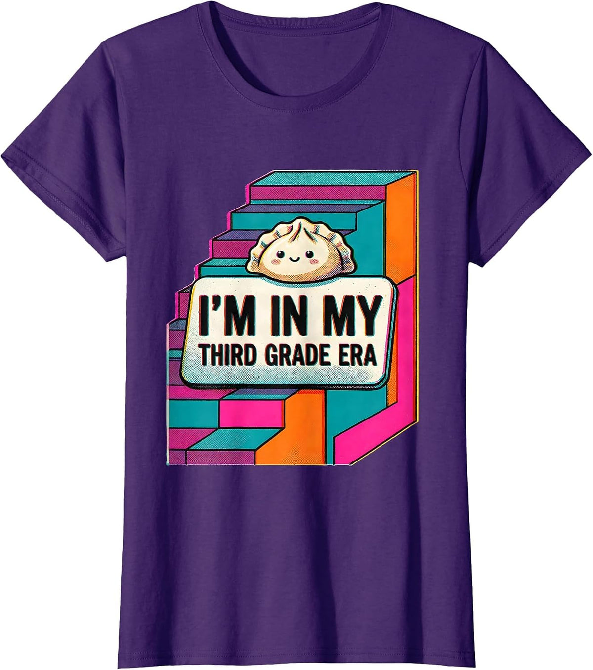 Women's I'm In My Third Grade Era Cute Kawaii Dumpling Back T-Shirt - Purple