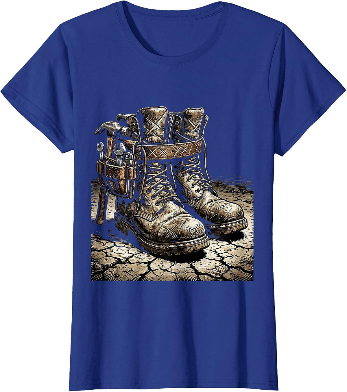 Women's Work Boots and Tool Belt Dusty Ground Illustration T-Shirt - Royal Blue