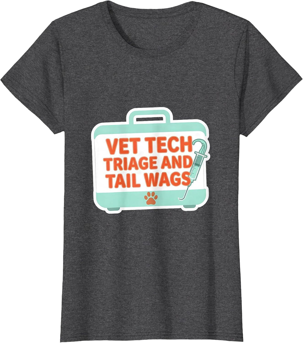 Women's Vet Tech Triage and Tail Wags Sticker Style Veterinary T-Shirt - Dark Heather Grey