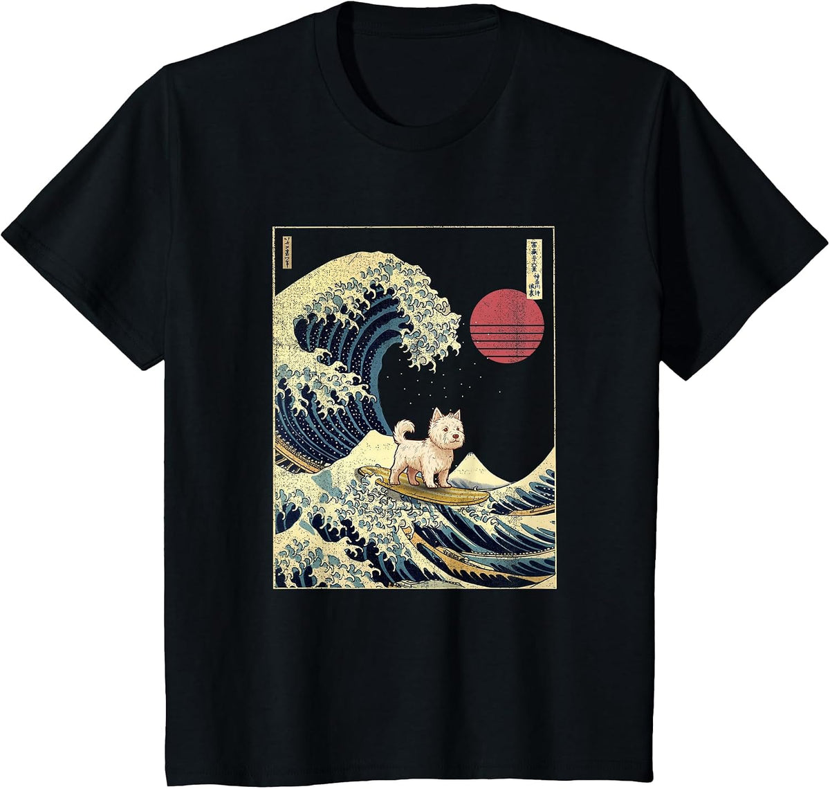 West Highland White Terrier Westie Japanese Kanagawa Wave T-Shirt - Black