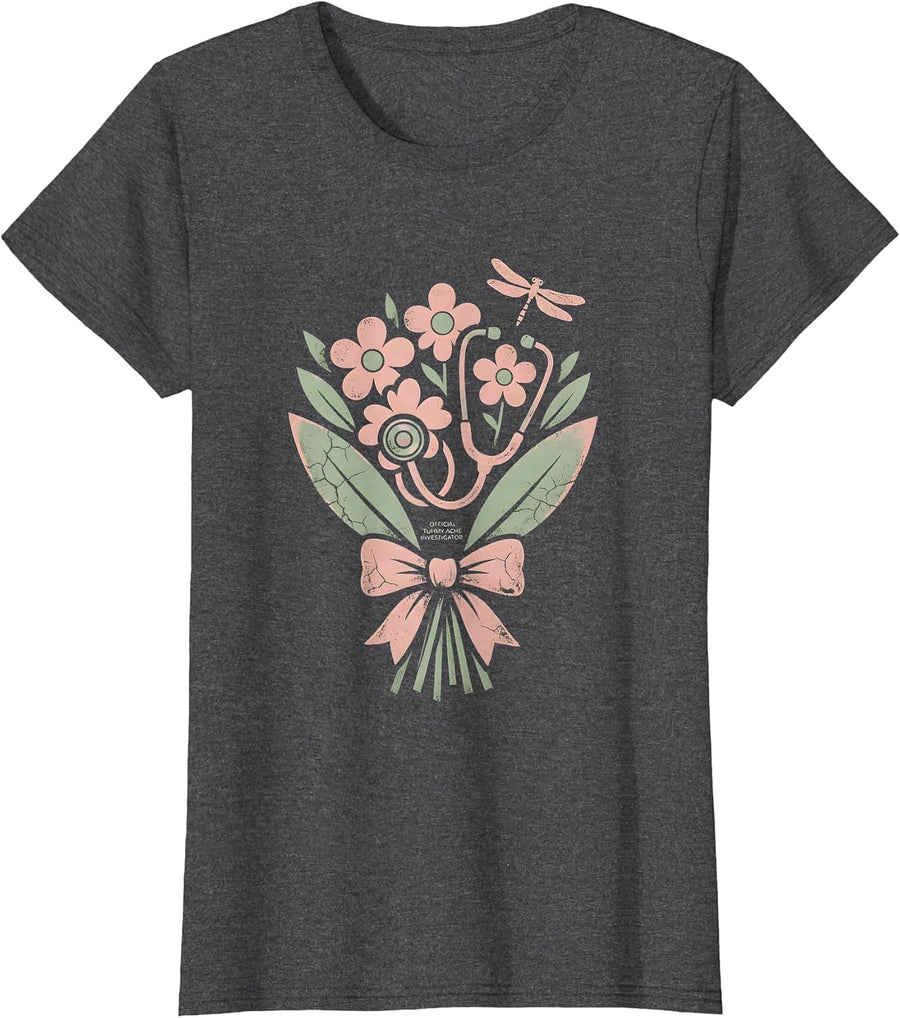 Women's Official Tummy Ache Investigator School Nurse T-Shirt - Dark Heather Grey