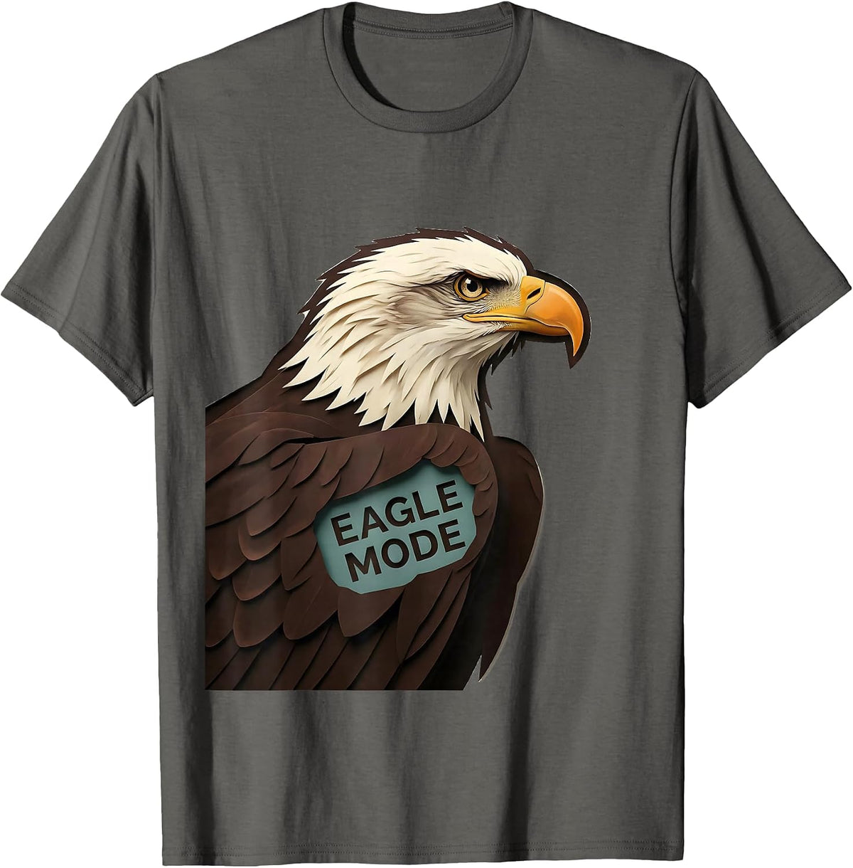 Men's Eagle Mode Paper Cutout Bald Eagle Mascot Fan Pride T-Shirt - Asphalt Grey