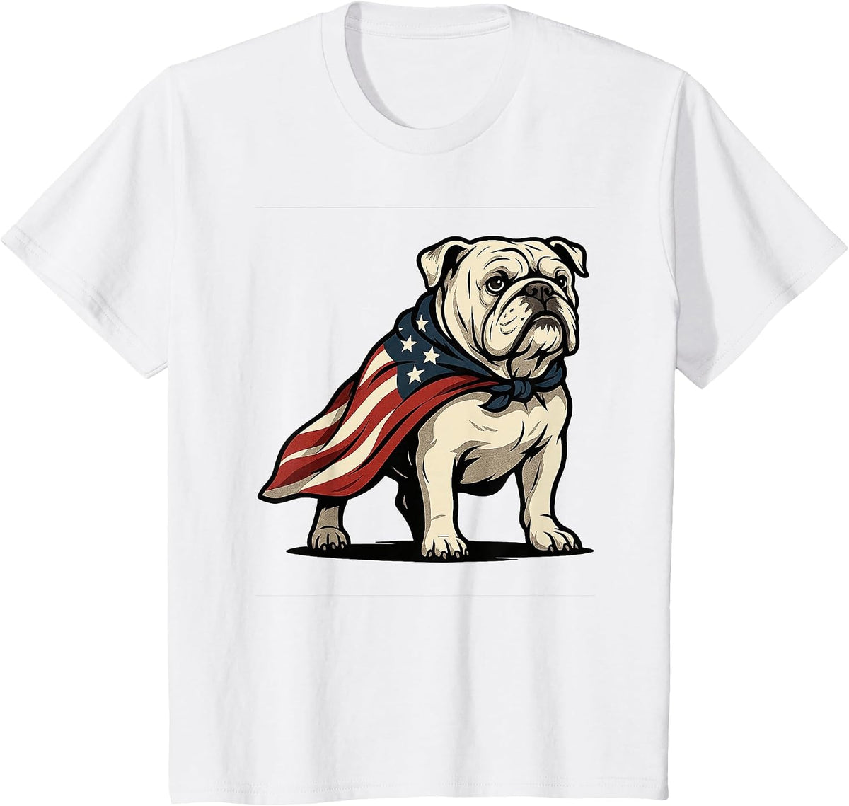 Patriotic Bulldog 4th of July Funny Dog Lover American Flag T-Shirt - White