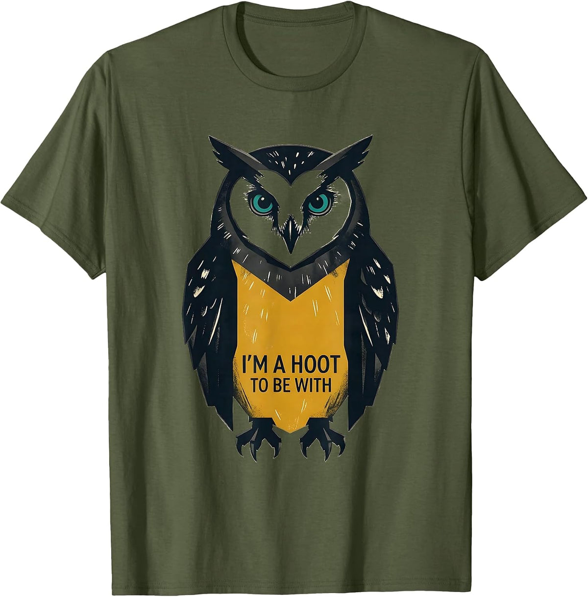 Men's I'm A Hoot To Be With Midcentury Modern Owl Lover Humor T-Shirt - Olive Green