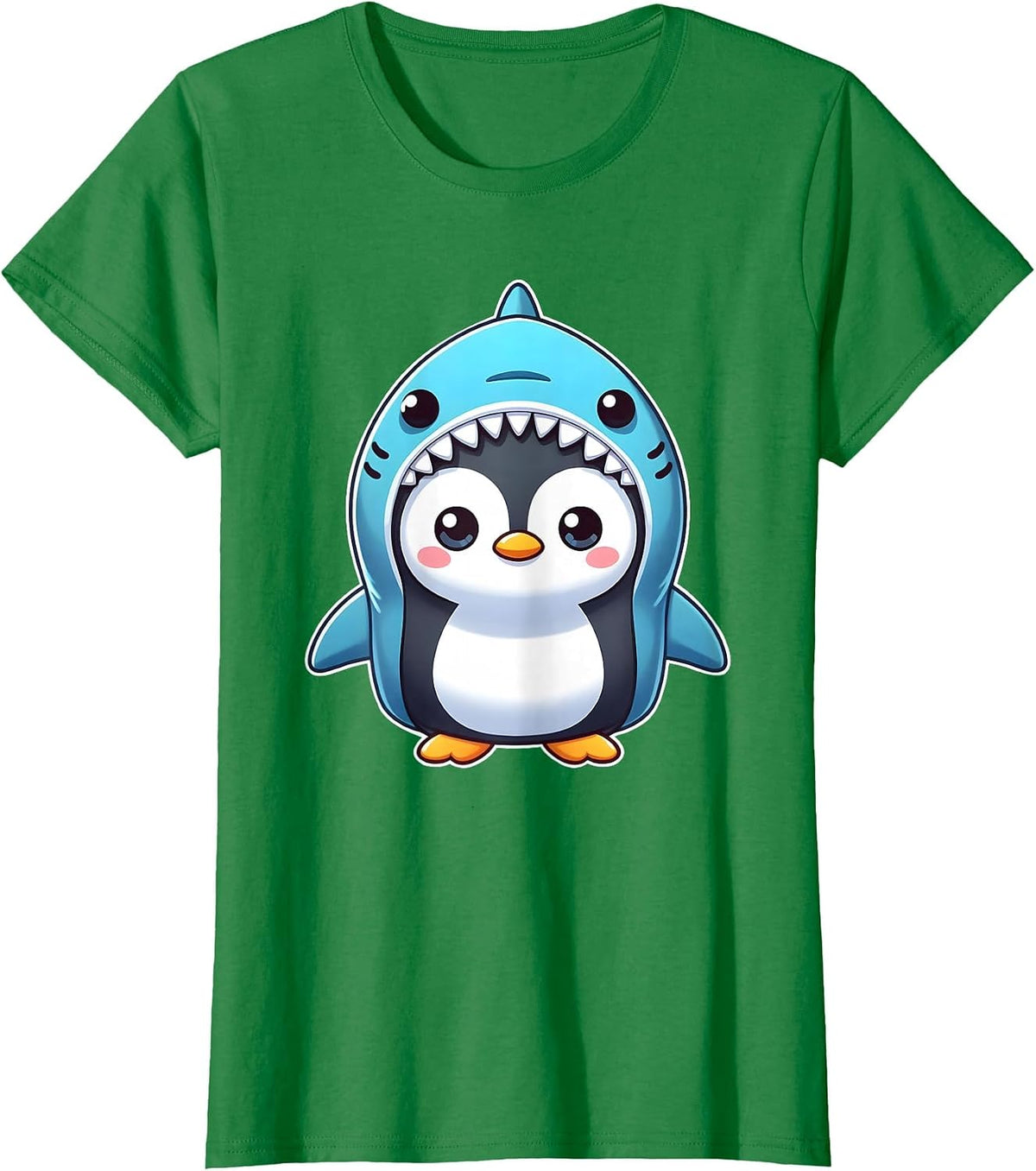 Funny Penguin in Shark Costume T-Shirt - Kelly Green