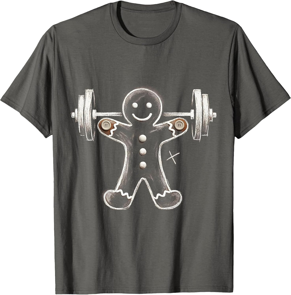 Men's Gingerbread Man Gym Fitness Humor Christmas Workout T-Shirt - Asphalt Grey