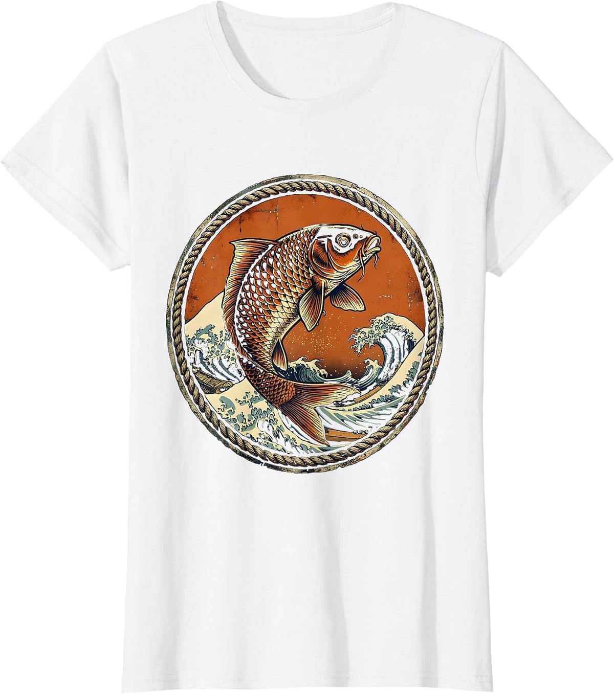 Koi Fish Leaping Through Crashing Waves T-Shirt - White