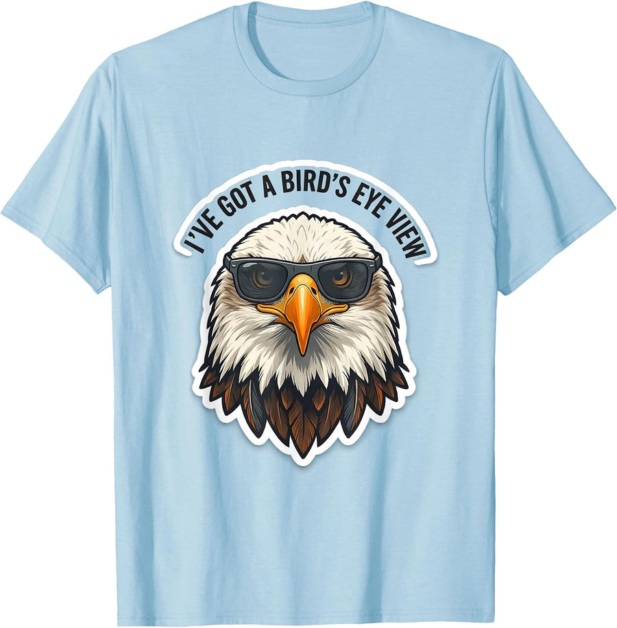 Men's I've Got A Bird's Eye View Funny Bald Eagle Sunglasses T-Shirt - Baby Blue