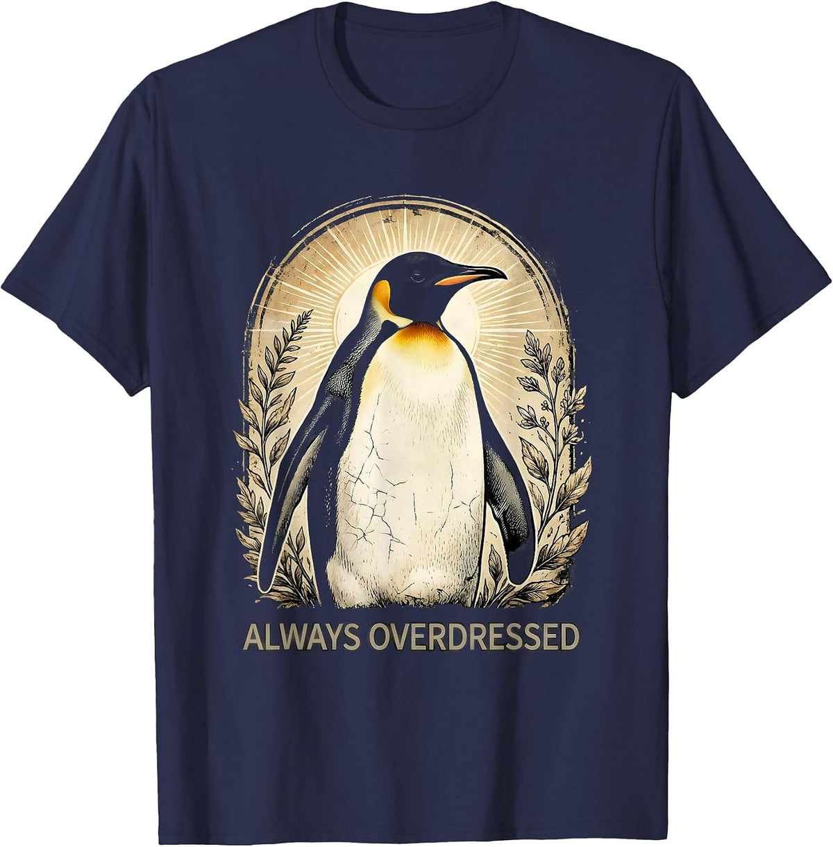 Men's Always Overdressed Penguin Graphic Design T-Shirt - Navy Blue