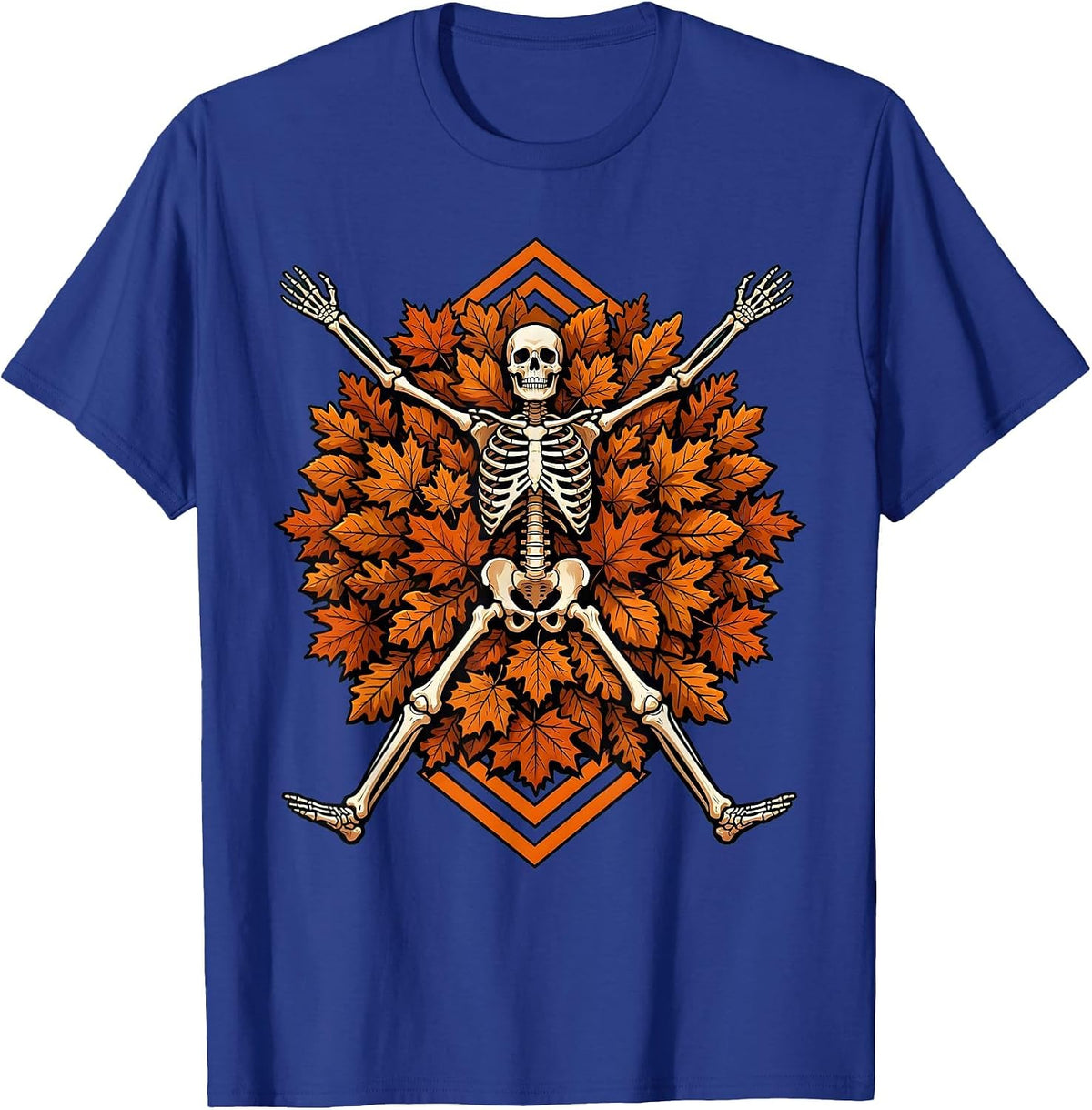 Skeleton in the Leaves We Do Not Care Club T-Shirt - Royal Blue