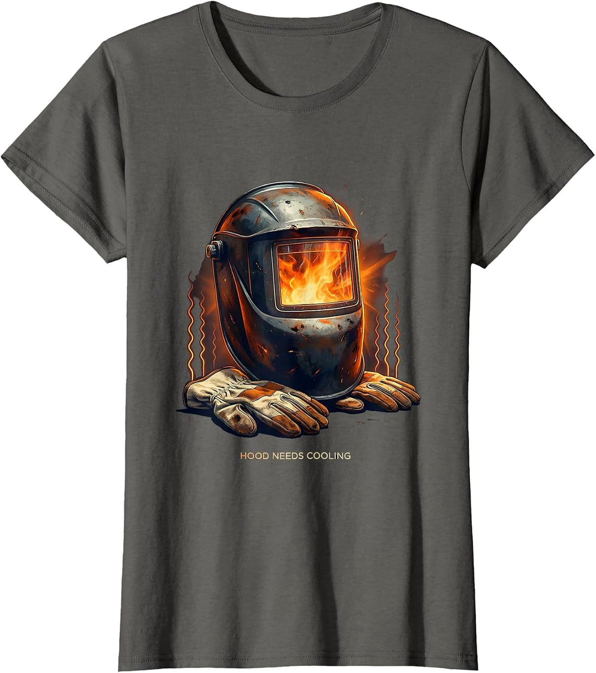 Women's Hood Needs Cooling Funny Welder Skeleton Humor T-Shirt - Asphalt Grey