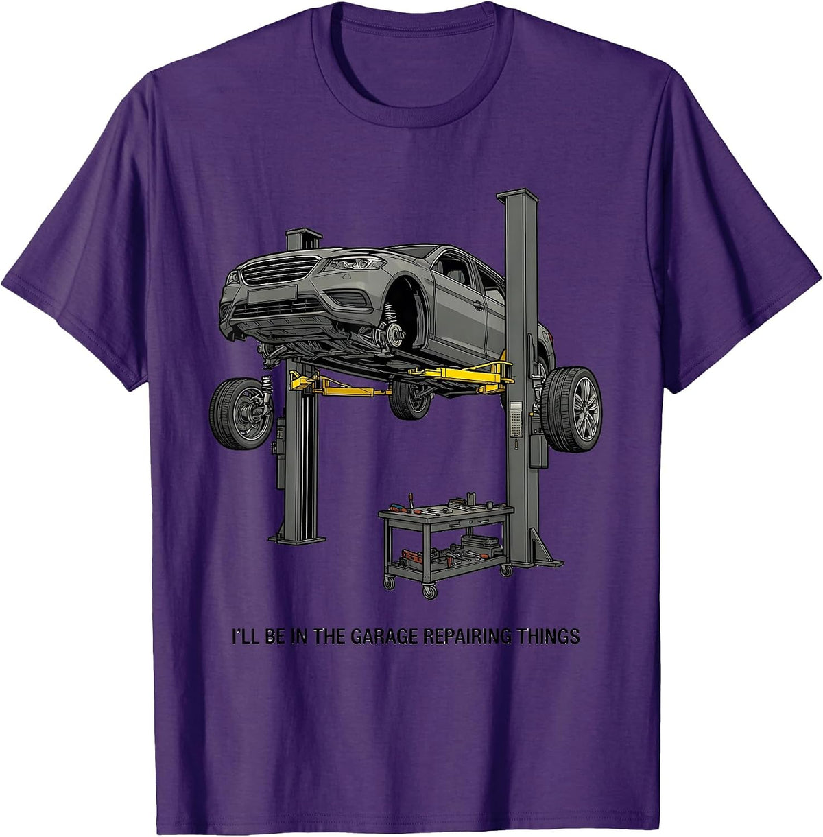 Men's I'll Be In The Garage Repairing Things Mechanic Dad Joke T-Shirt - Purple