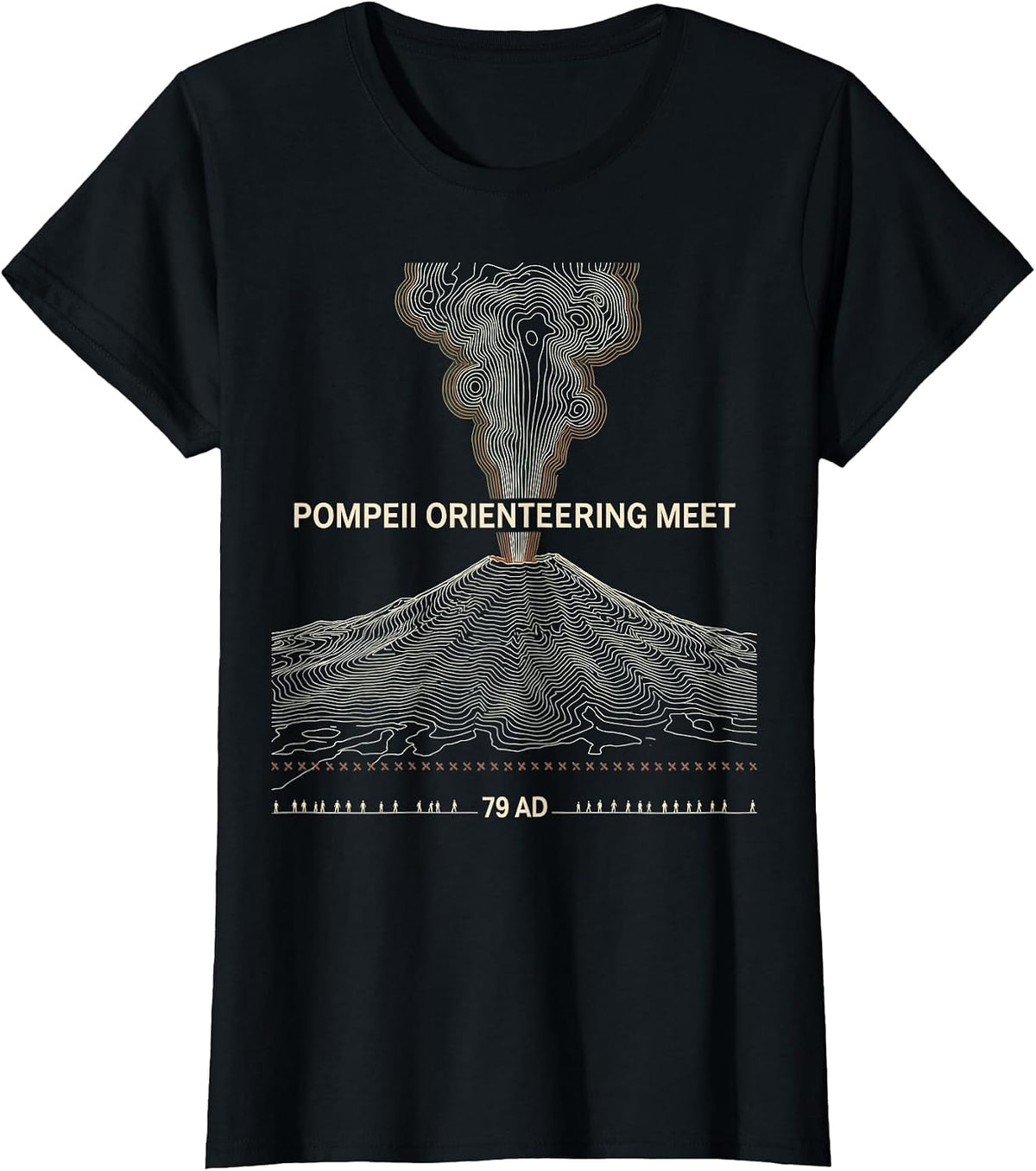 Women's Pompeii Orienteering Meet 79 AD Funny Volcano History Humor T-Shirt - Black