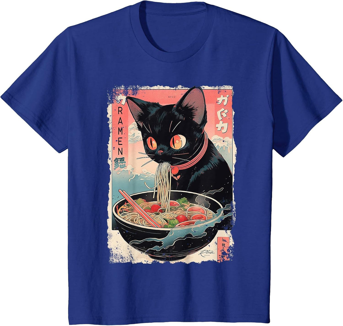 Ramen Noodles Cat Japan Y2K Kawaii Retro Cats Manga Anime T-Shirt - Royal Blue