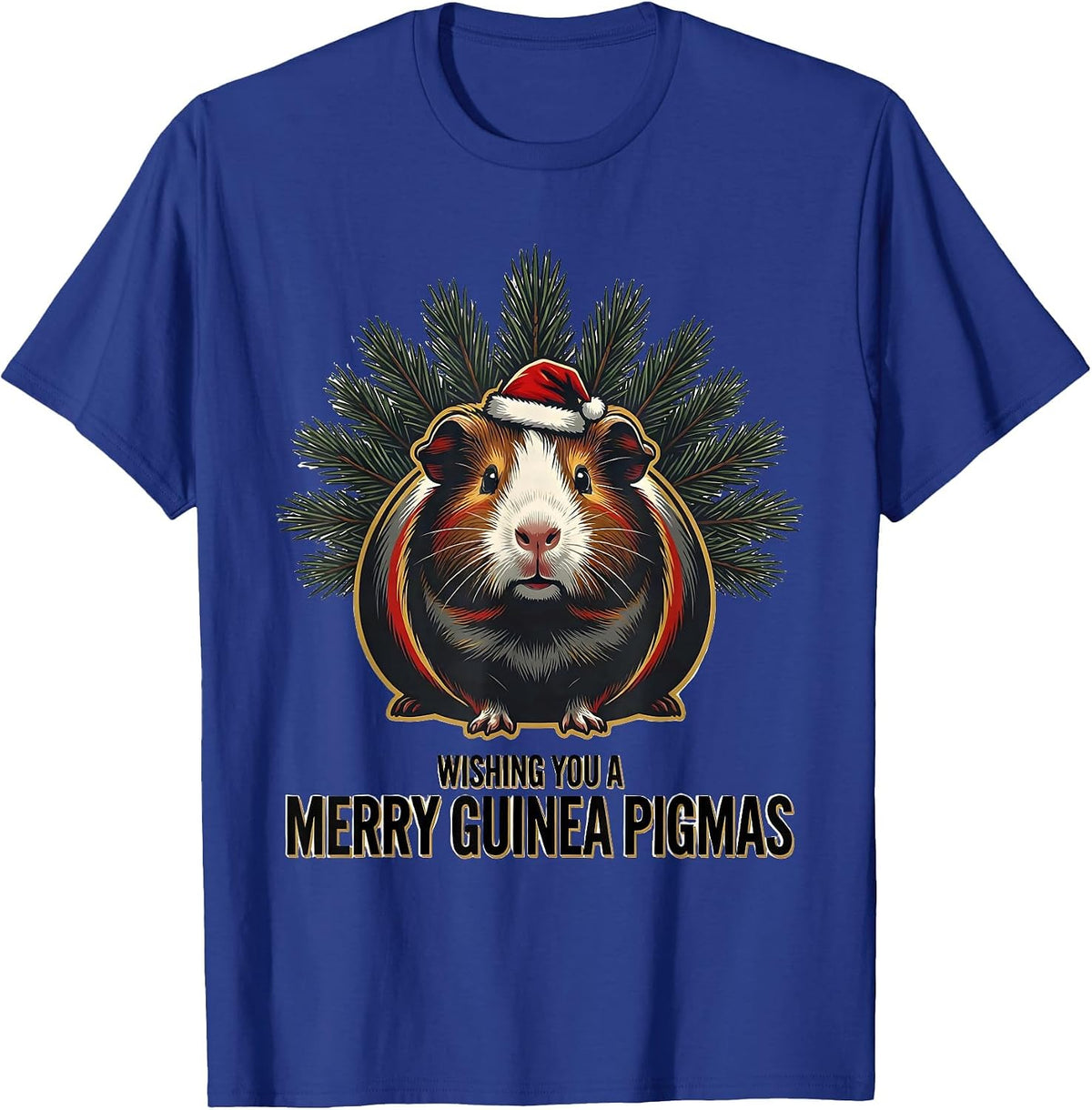 Men's Wishing You A Merry Guinea Pigmas Funny Santa Hat Pet Lover T-Shirt - Royal Blue