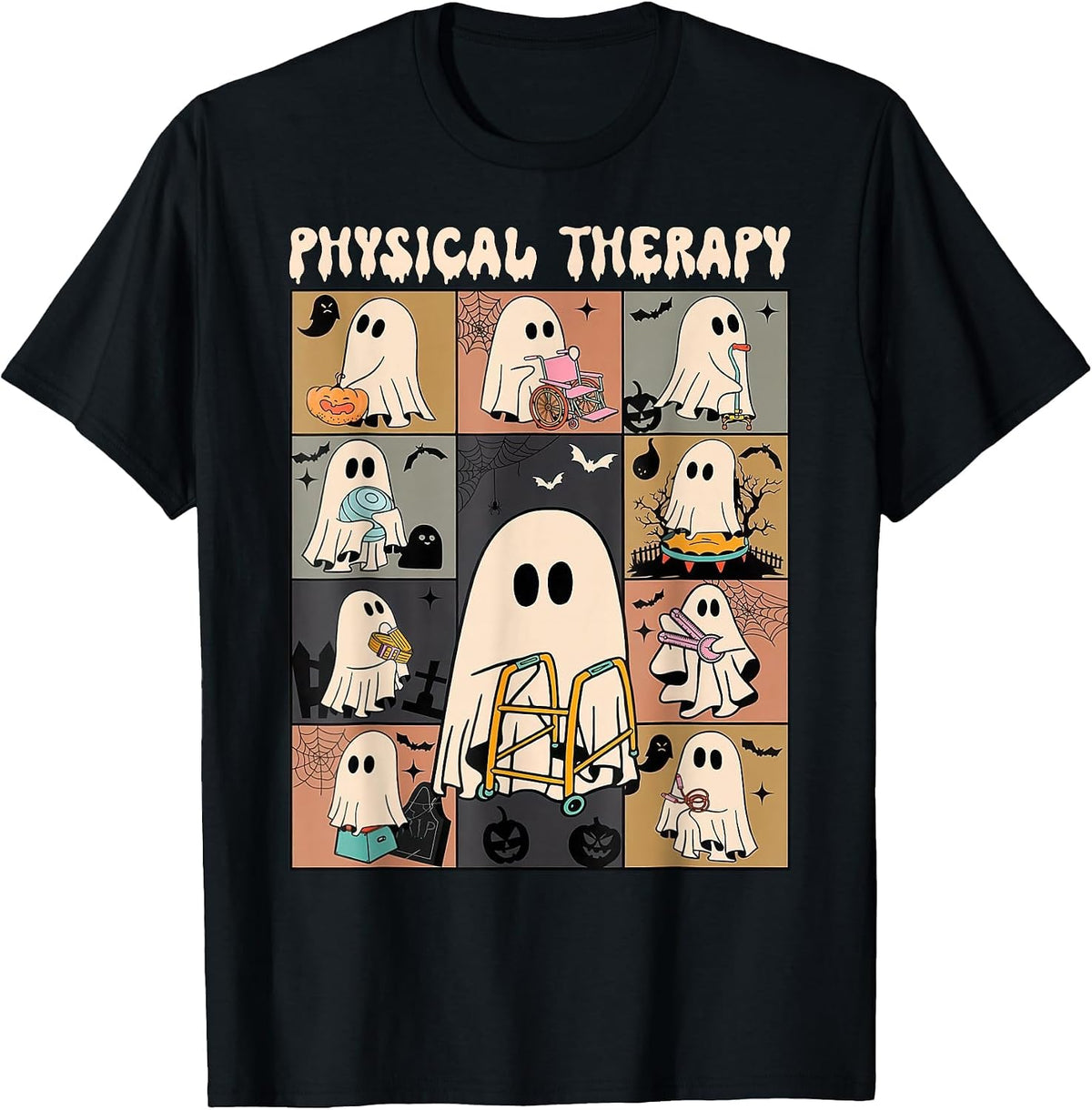Cute Ghost Physical Therapy PT Physical Therapist Halloween T-Shirt - Black
