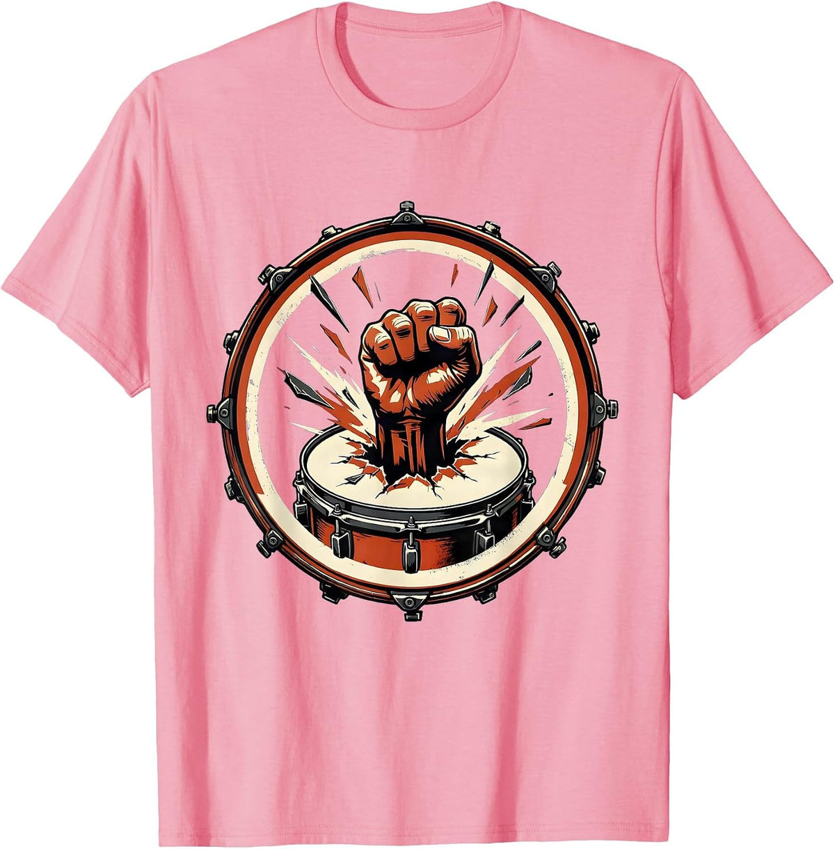 Men's Fist Through Bass Drum Rock Music Graphic T-Shirt - Pink