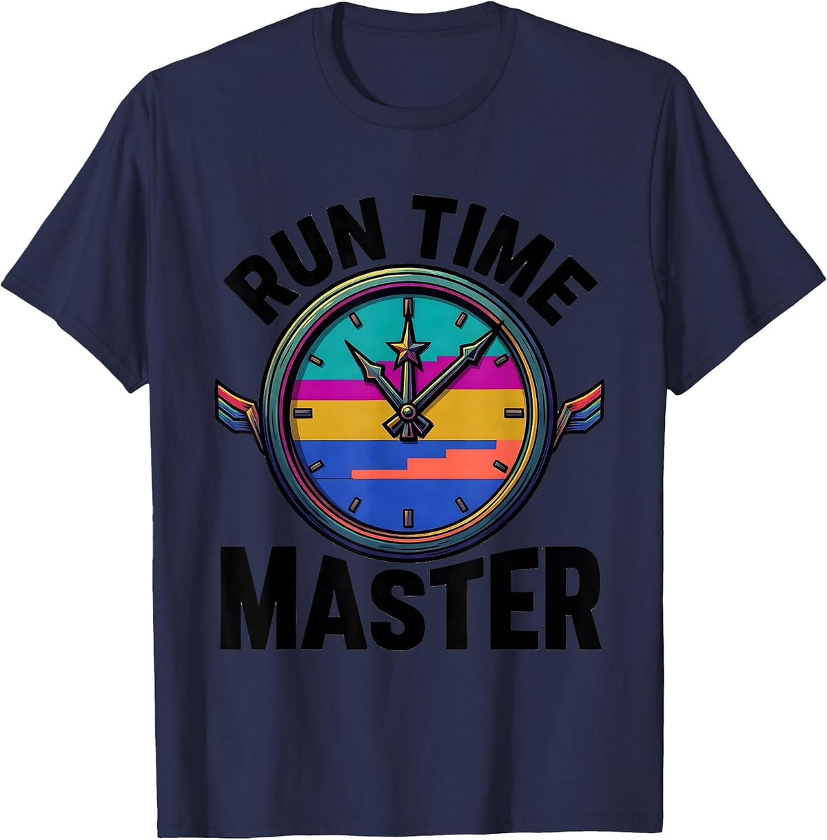 Men's Run Time Master Colorful Dialysis Nurse Nephrology Crew T-Shirt - Navy Blue