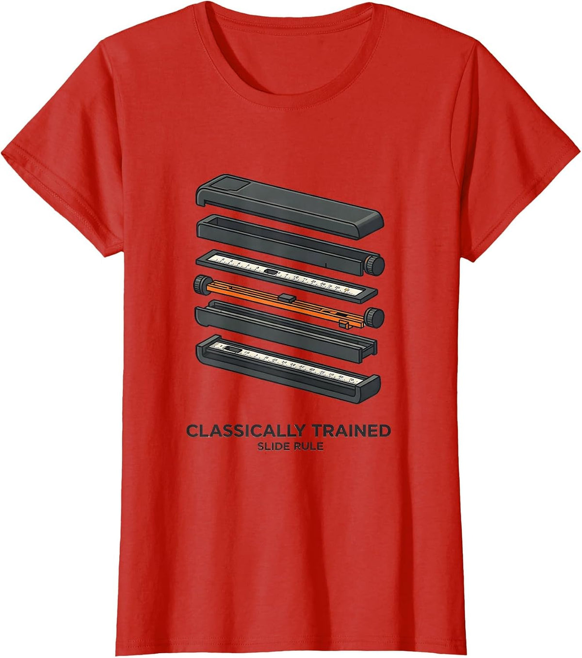 Women's Classically Trained Slide Rule Retro Mechanical Analog T-Shirt - Red