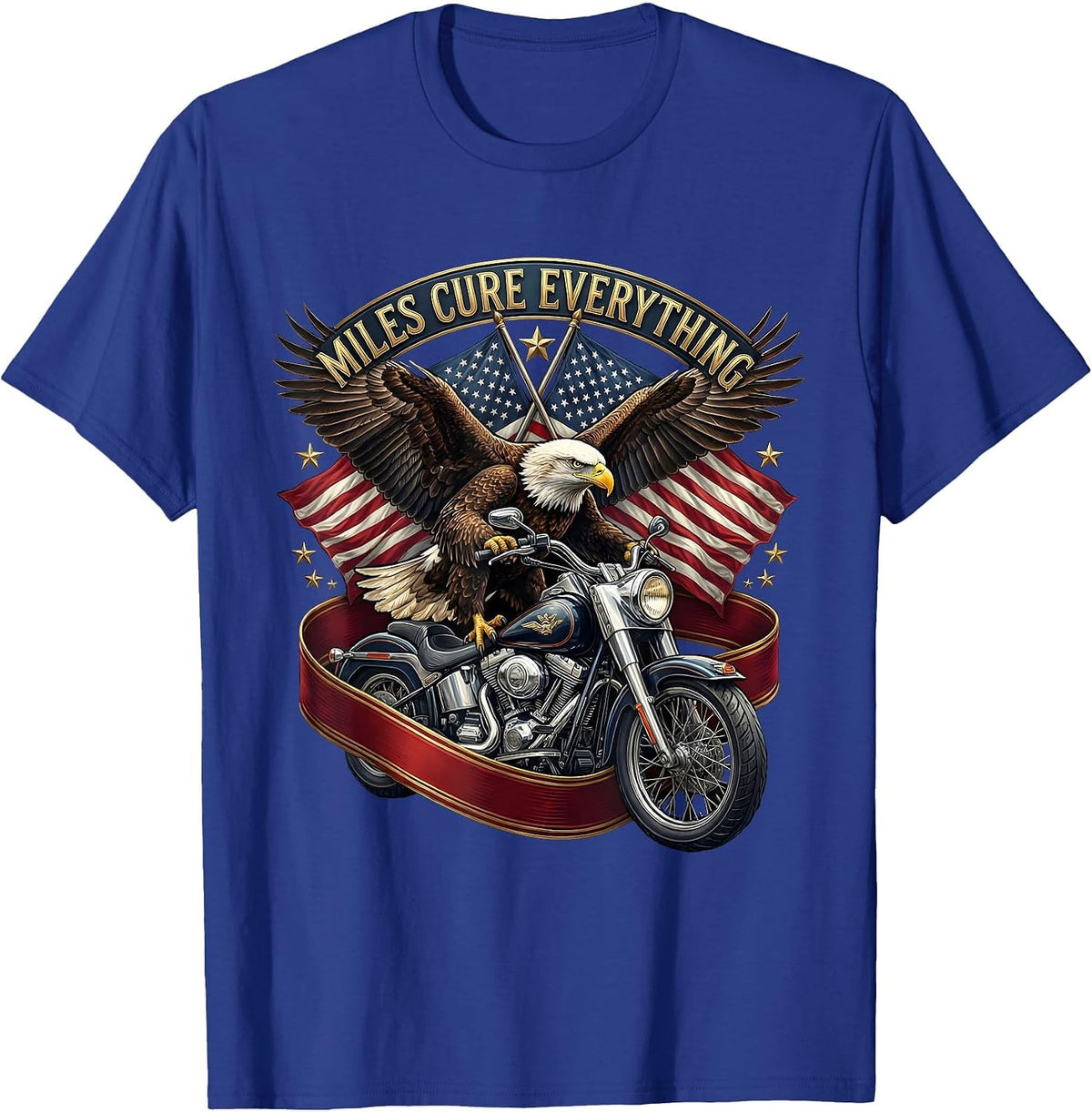 Miles Cure Everything Motorcycle Rider Design T-Shirt - Royal Blue