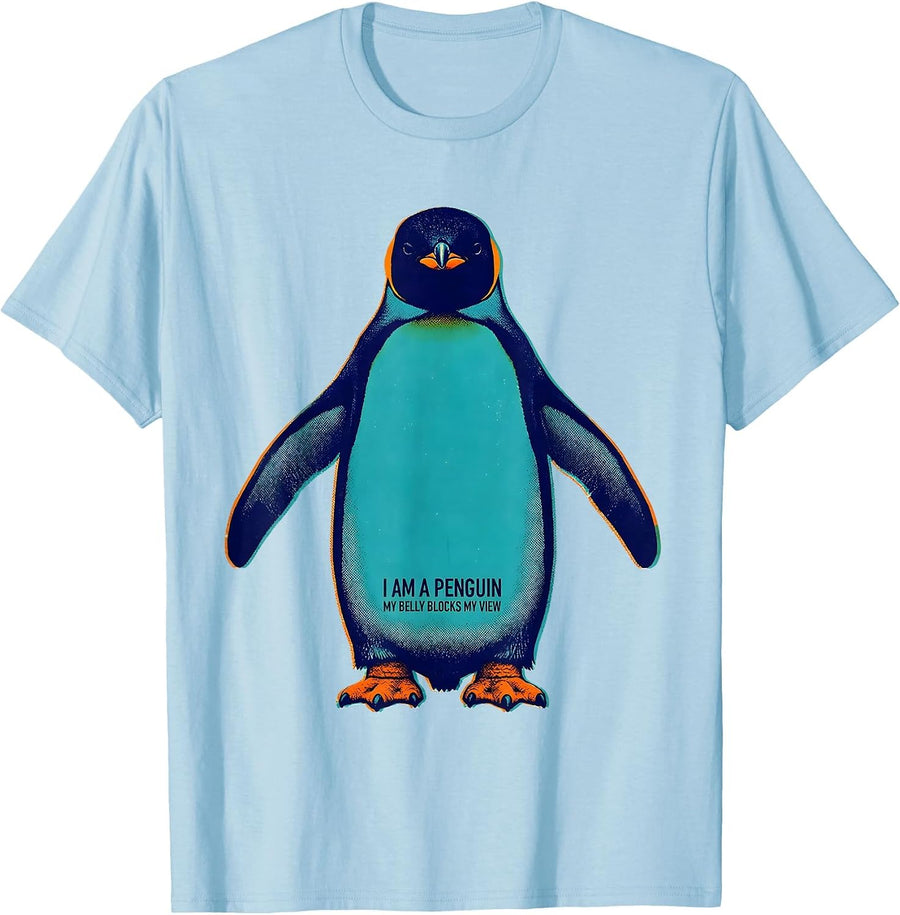 Men's I Am A Penguin My Belly Blocks My View Funny Penguin Lover T-Shirt - Baby Blue