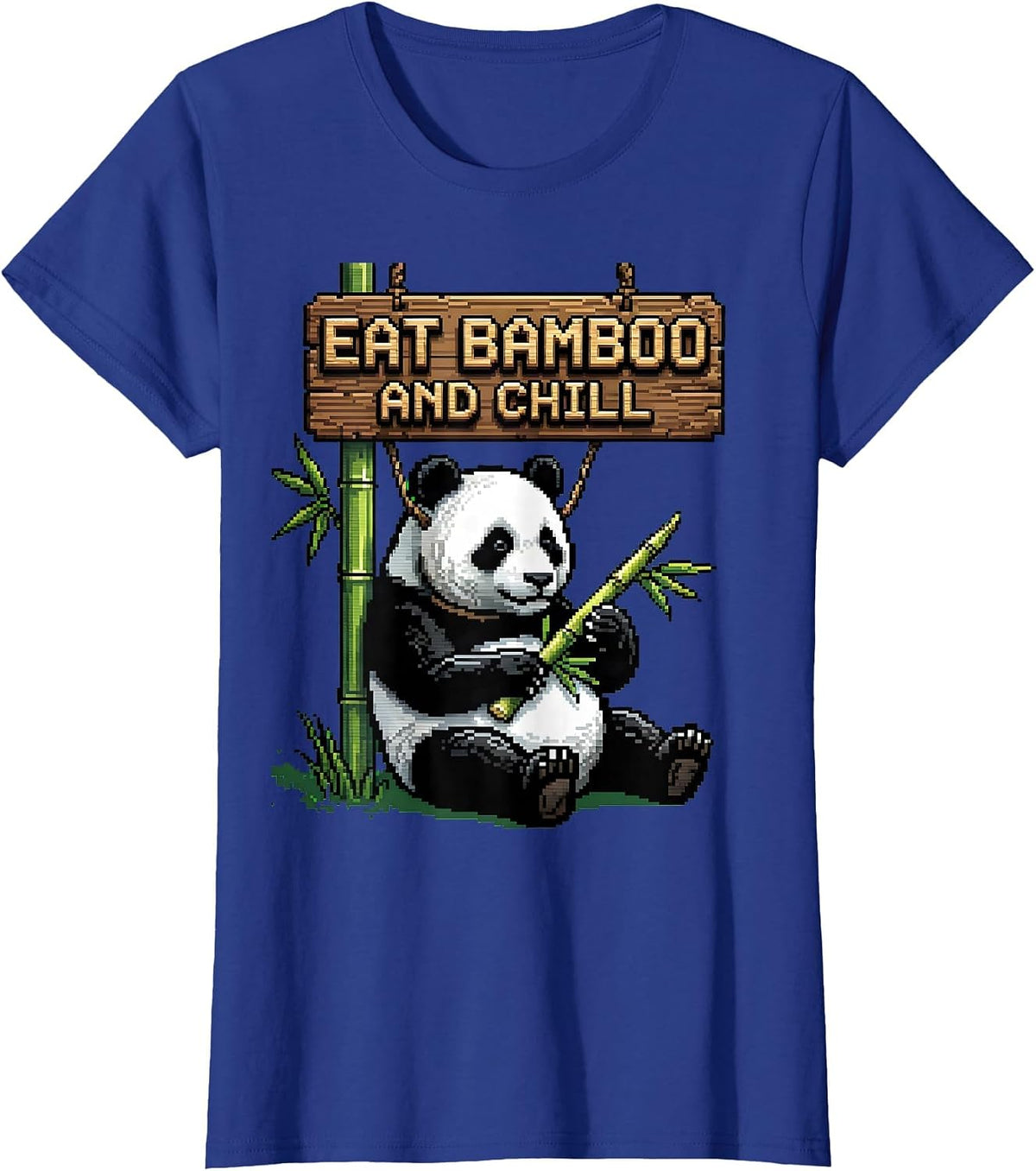 Women's Eat Bamboo and Chill Panda Design T-Shirt - Royal Blue