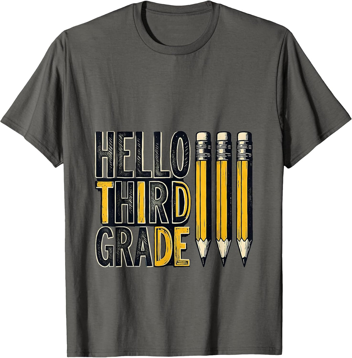 Men's Hello Third Grade Cute Pencil Back to School Kids T-Shirt - Asphalt Grey