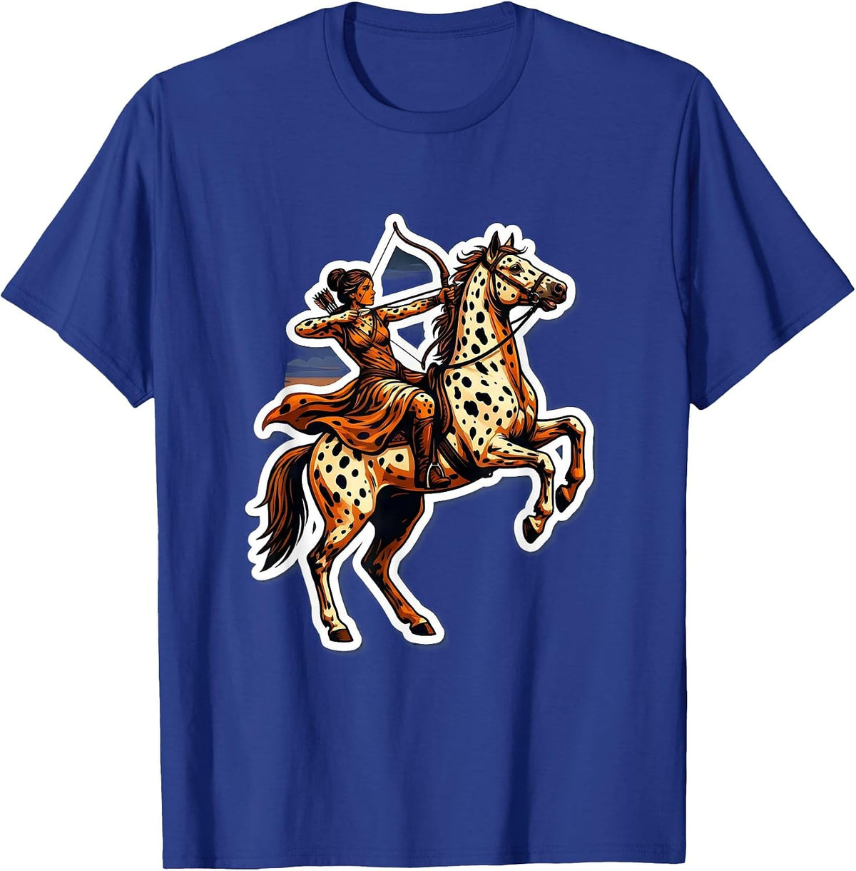 Men's Dalmatian Spotted Archer on Horseback at Dusk T-Shirt - Royal Blue