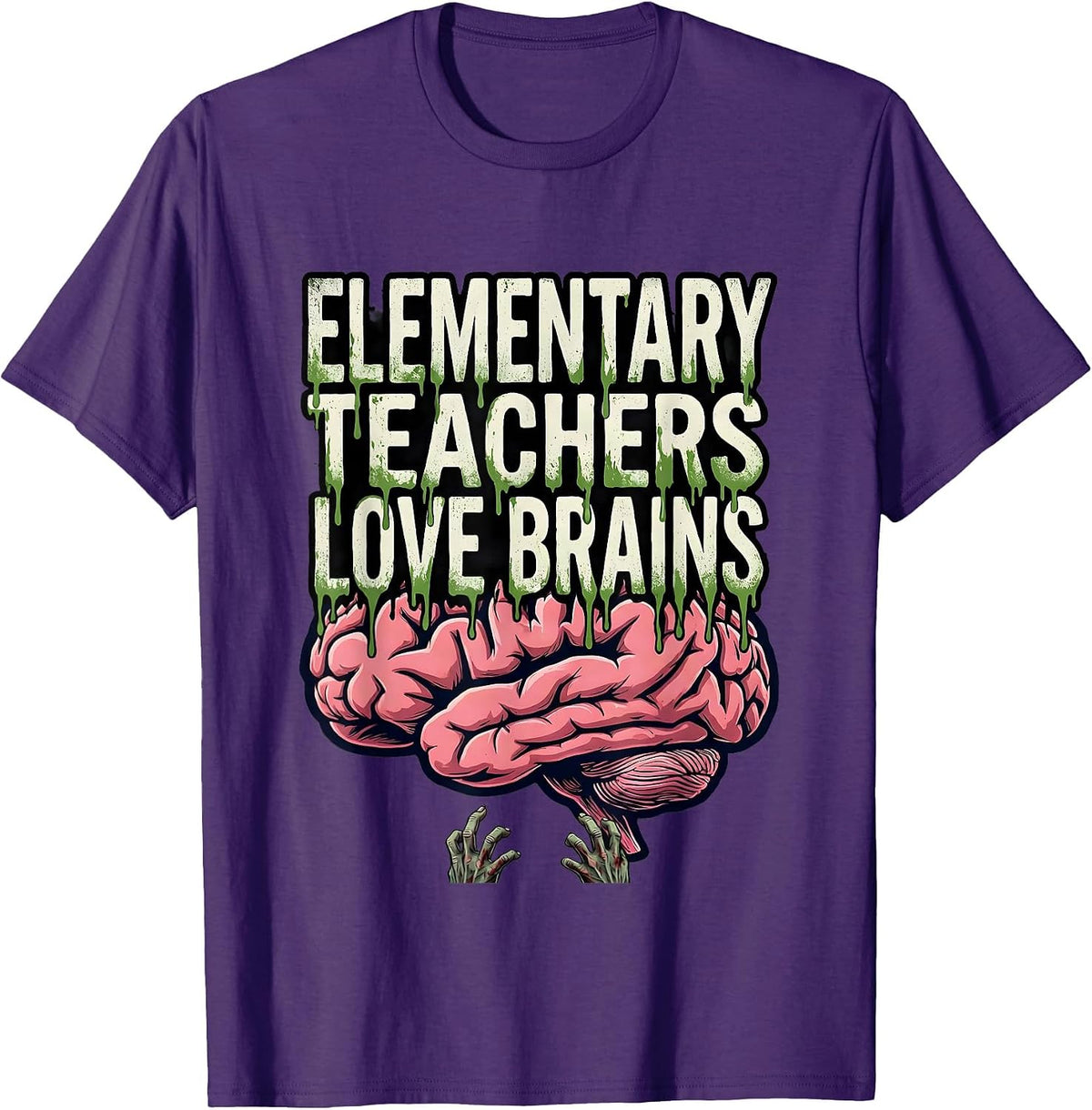 Elementary Teachers Love Brains Bold Condensed Halloween T-Shirt - Purple