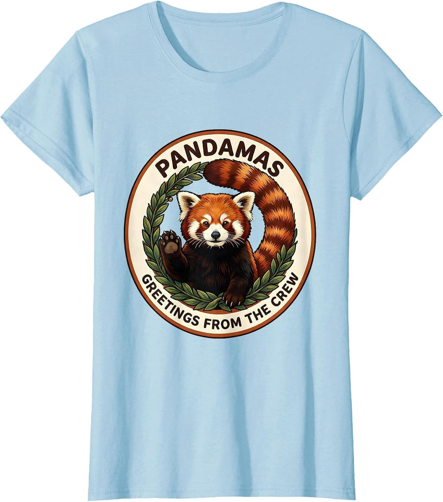 Women's Pandamas Greetings From The Crew Cute Red Panda Lover Gift T-Shirt - Baby Blue