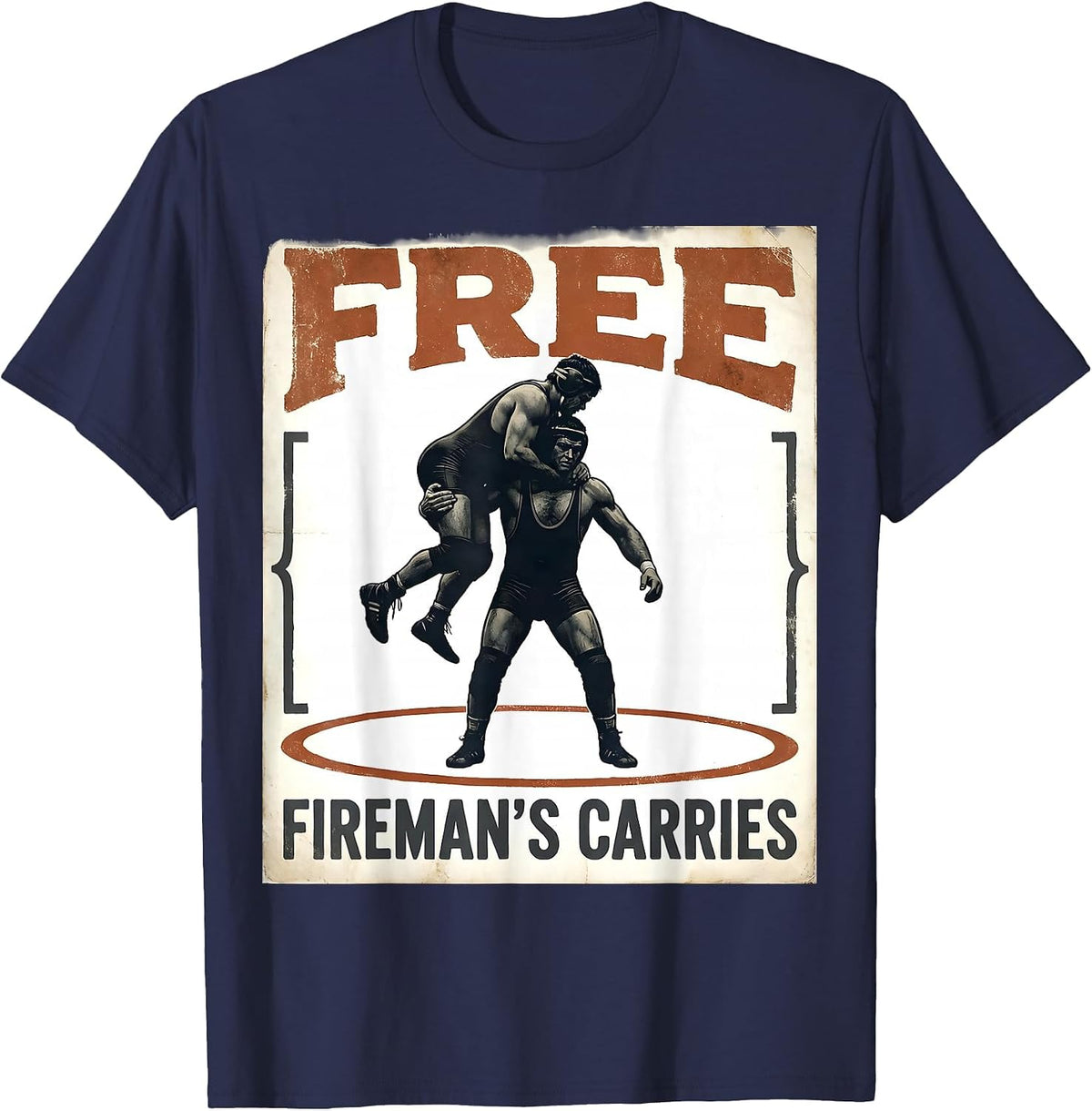 Free Fireman's Carries Vintage Wrestling Fan Patriotic T-Shirt - Navy Blue