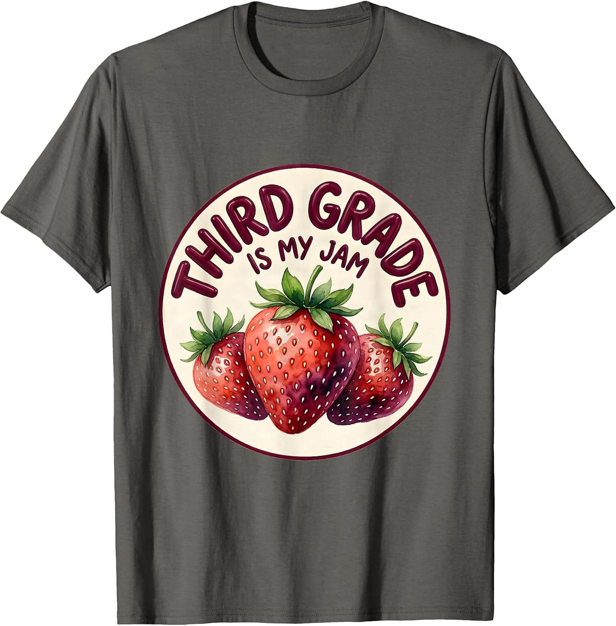 Men's Third Grade Is My Jam Strawberry Teacher Back to School T-Shirt - Asphalt Grey