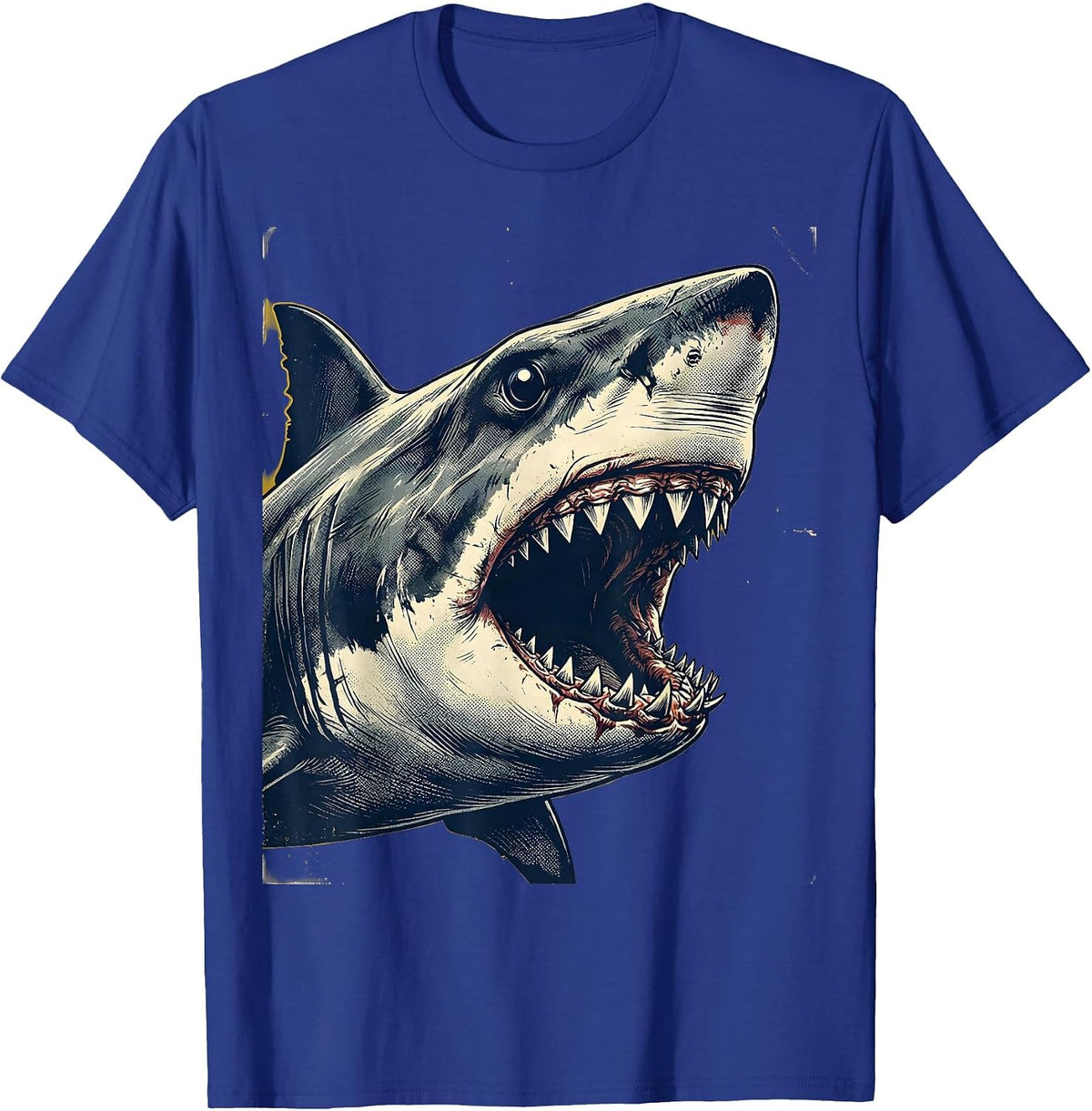 Men's Shark Jaw Bold Vintage Halloween Costume Novelty T-Shirt - Royal Blue
