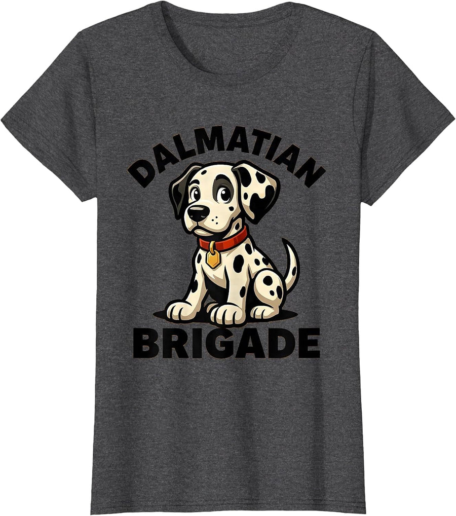 Women's Dalmatian Brigade Cartoon Dalmatian Dog Halloween Costume T-Shirt - Dark Heather Grey