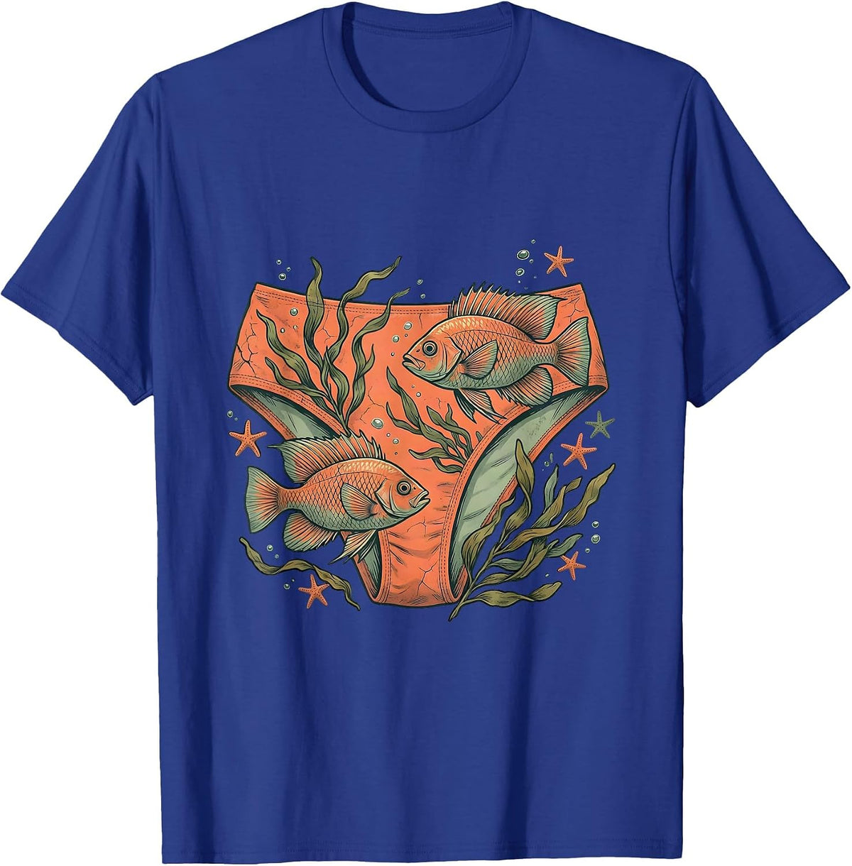 Tropical Fish Bikini Bottoms Funny Beach Art T-Shirt - Royal Blue