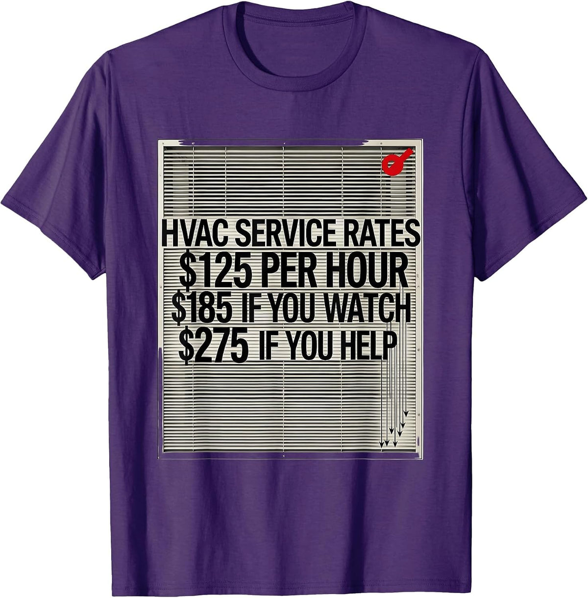 HVAC Service Rates Funny HVAC Technician Hourly-Rate Humor T-Shirt - Purple